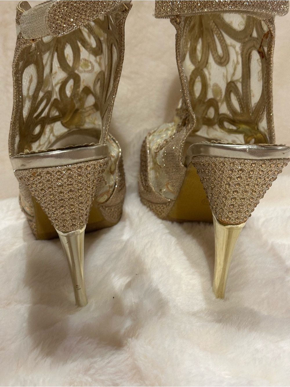 Hot Tomato Gold Sequin Mesh Peep-Toe Heels - Picture 6 of 10